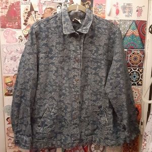VTG Y2K Allison Daley 20W 1X Chambray Blue Floral Denim Jean Jacket Pockets